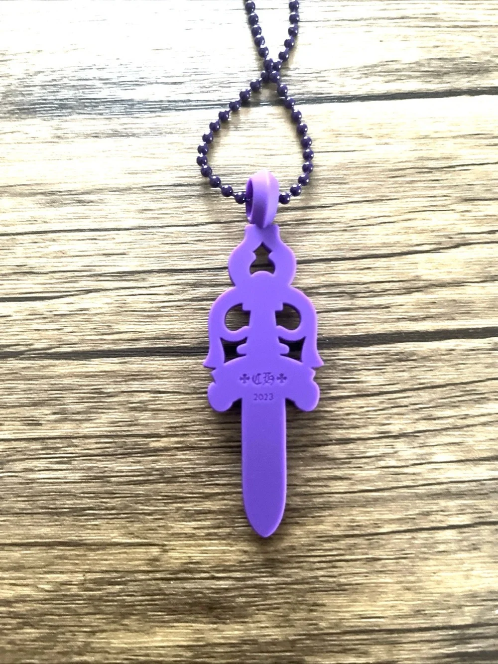 Chrome Hearts Purple Dagger  Pendant Necklace with Beaded Chain